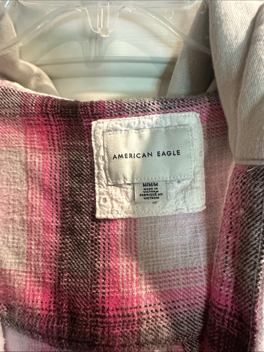 American Eagle Outfitters Pink and White Plaid Button-Down Hoodie Shirt - Picture 2 of 6